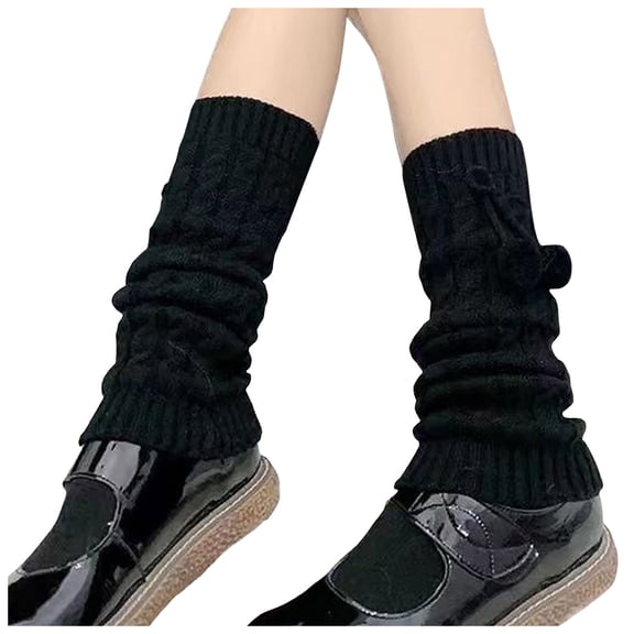 QUOTAY Japanese Leg Warmers Gothic Knit Long Socks Winter Socks Leggings Gaiters Cozy Ankle to Knee Sock 01_Blackï¼One Size