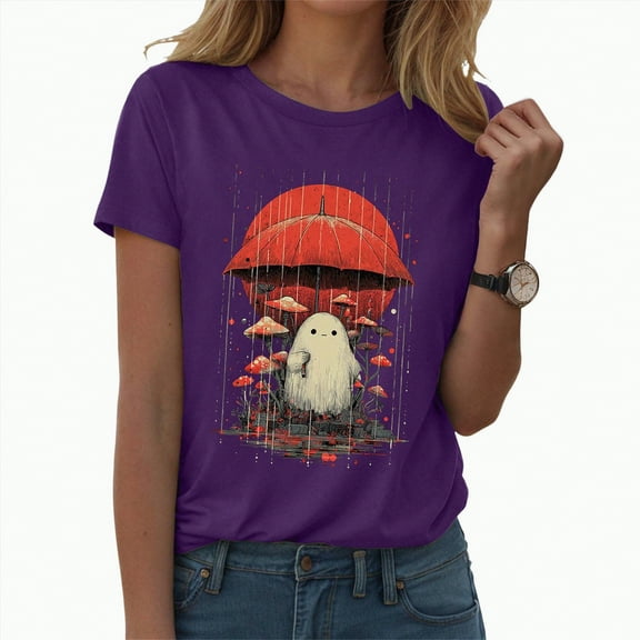HCNTES Halloween Shirt for Women Cute Vintage Graphic Halloween Party Tshirt Short Sleeve Fall Season Tees(S,A379-Purple)