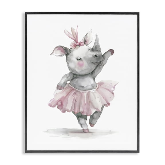 Stupell Industries Cottage Ballerina Rhino in Pink Tutu Black Framed Giclee Art, 11 x 14, by LSR Design Studio