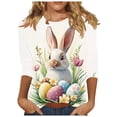 thumbnail image 2 of Royisotas Women's Cute Easter Shirts Funny Bunny Rabbit Print Easter Day T-Shirt Blouse 3/4 Sleeve T-Shirt Tunic Tops, 2 of 5