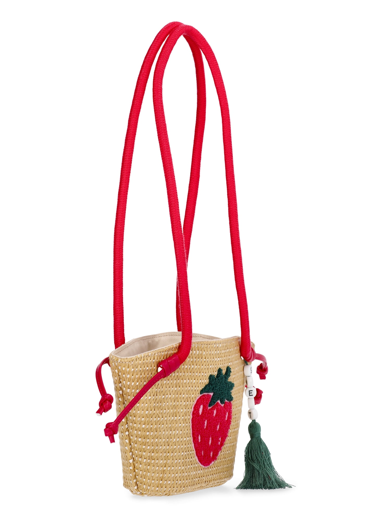 Wonder Nation Girls Strawberry Straw Crossbody Bag, Red