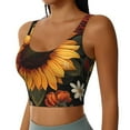 thumbnail image 2 of Gukieu Sunflower Floral Butterfly Print Women's Sports Vest, Low-neck U-shaped Removable Pad Sports Bra for Yoga, Exercise, Dance-Medium, 2 of 8
