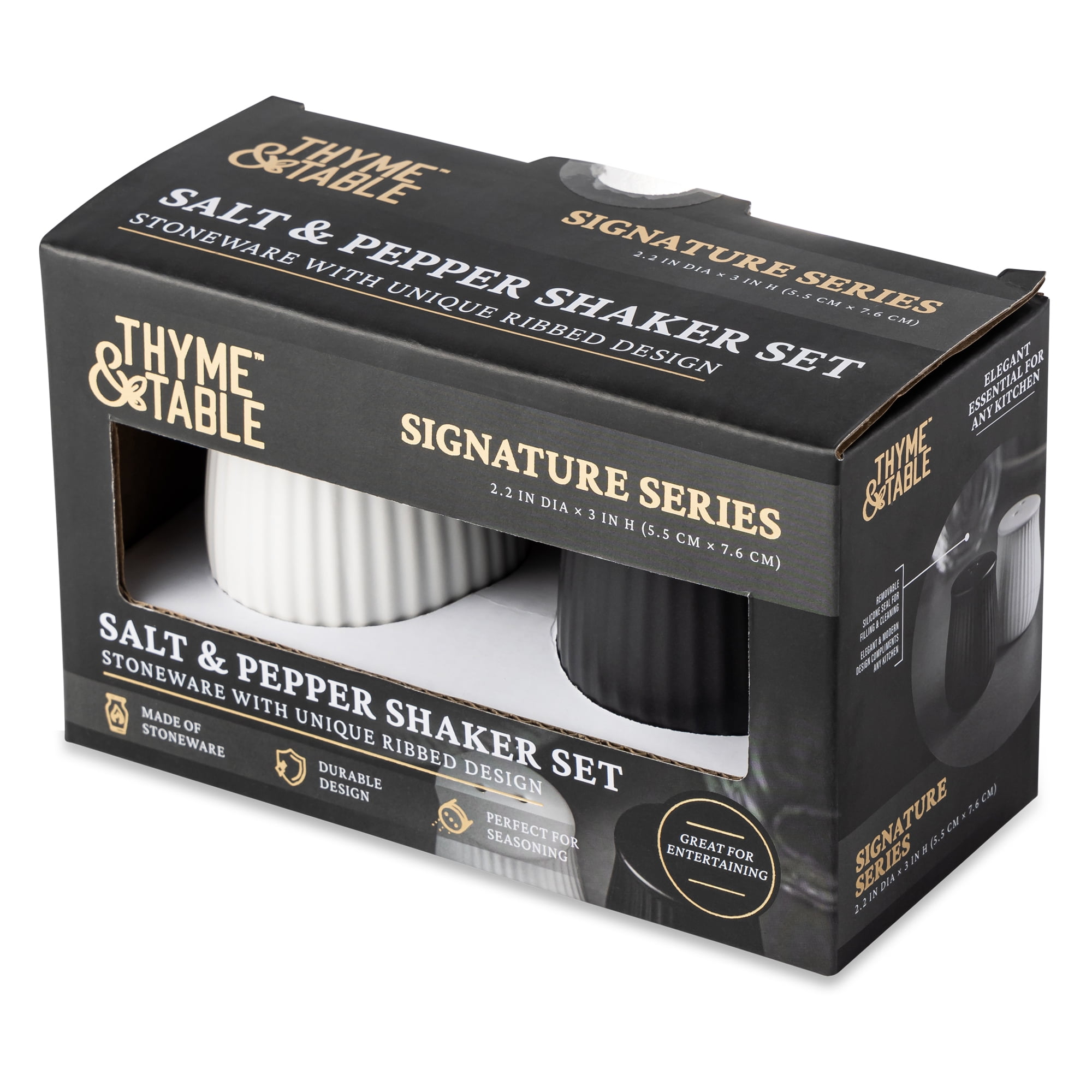 (2 pack) Thyme & Table 2 Piece Ceramic Salt and Pepper Shakers, Black