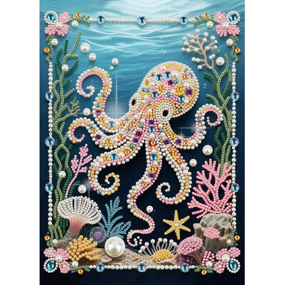 Pearl Diamond Painting Kits for Adults Octopus, 5D Special Shape Diamond Art Kits for Beginners, Crystal Rhinestones Diamond Painting for Home Wall Decoration Gift 12×16inch