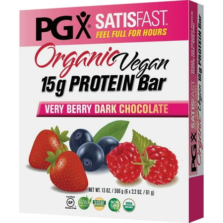 PGX Satisfast Barres de protéines végétaliens bio, chocolat Mûres, 6 Ct