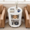 thumbnail image 6 of Aisword Round End Table with Charging Station, Fluted Accent Side Table with Sliding Door and Adjustable Shelf, Nightstand for Small Space, White, 6 of 6