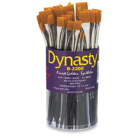 Dynasty Finest Golden Synthetic Brush Set - Flat, Set of 40