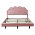 thumbnail image 4 of Queen Upholstered Smart LED Bed Frame with Elegant Flowers Headboard,Floating Velvet Platform LED Bed with Wooden Slats Support,Pink, 4 of 9