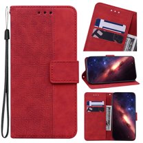 Nalacover Wallet Case for iPhone 14 Pro Max, Geometric Embossed Pattern Card Slots Holder PU Leather Flip Folio Cover with Magnetic Clasp Kickstand Shockproof Case for iPhone 14 Pro Max 6.7 Inch,Red