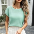 thumbnail image 2 of DHFJKG Women Crochet Summer Top Short Sleeve Beach Shirts Loose Fit Casual Solid Color Hollow Out Crew Neck Basic Tee Vacation Clothes Stylish Tops, 2 of 7