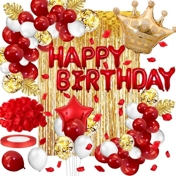 WeiDongzhuo Birthday Party Decoration Kit Red Gold Latex Confetti Balloons 100 Piece