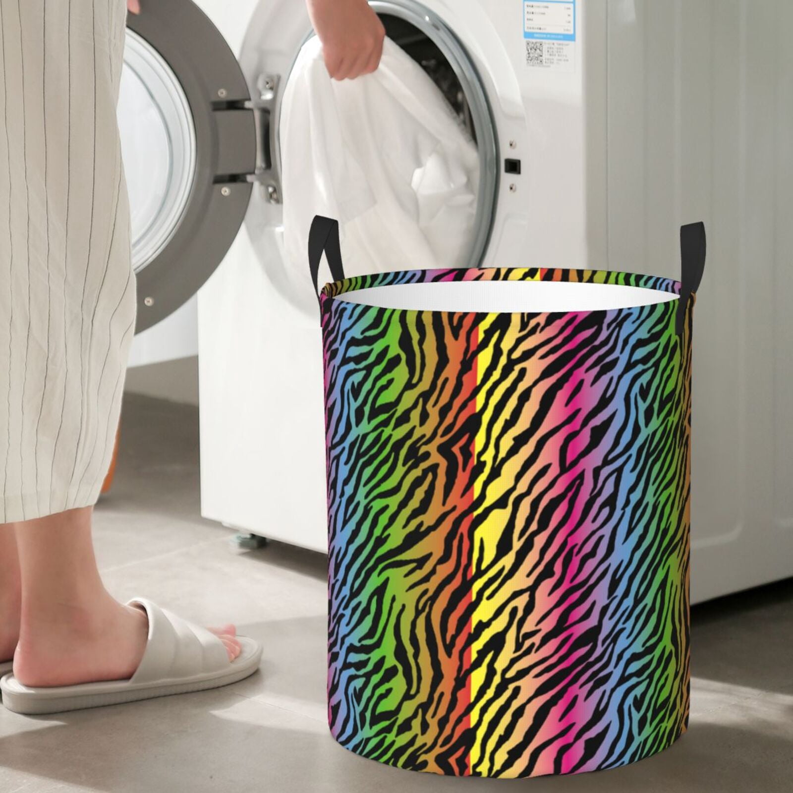 Large Laundry Basket with Handles - Multicolor zebra print cool Kids Baby Dirty Clothes Laundry Hamper for Bedroom Aesthetic