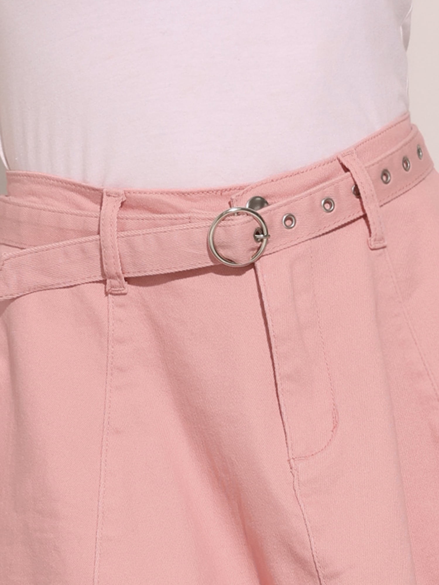 DARING DIVA Women's Denim Skirt A-Line Flared Mini Jean Skirt M Pink