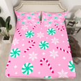 thumbnail image 2 of Homewish Sweet Candy Cane Queen Sheet Sets,Happy New Year Flat Sheet,Pink Red Green Queen Fitted Sheet For Teens,Microfiber Bedroom Decor,4-Piece, 2 of 7