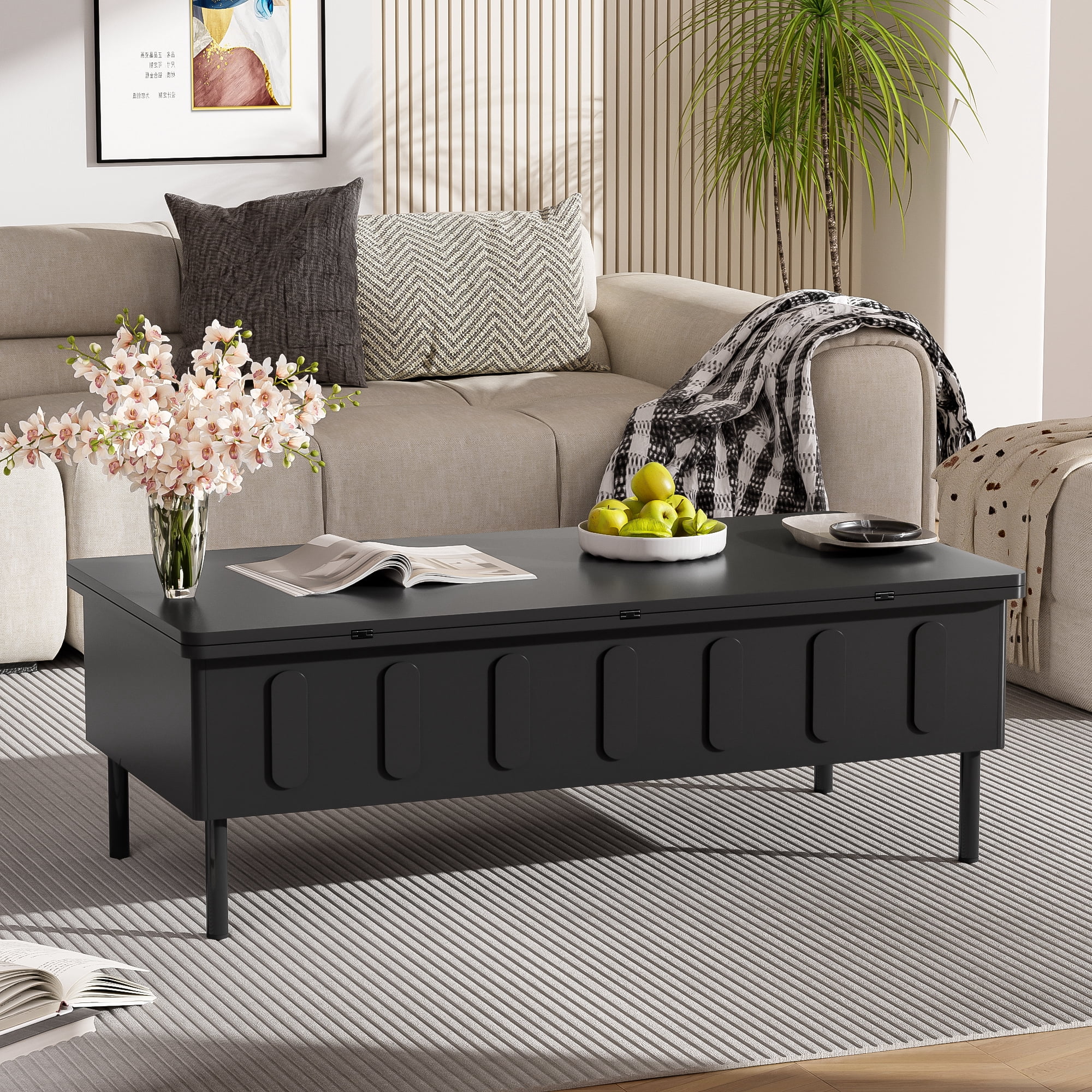 Euroco Modern Lift-Top Convertible Coffee Table – Multifunctional Workstation, Dining & Storage Table for Small Spaces