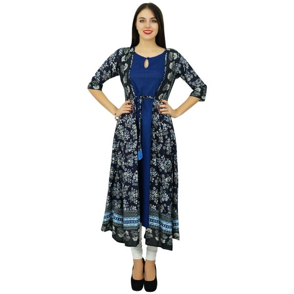 Bimba Womens 2 Piece Designer Flaired kurta Printed Rayon Kurti Dress