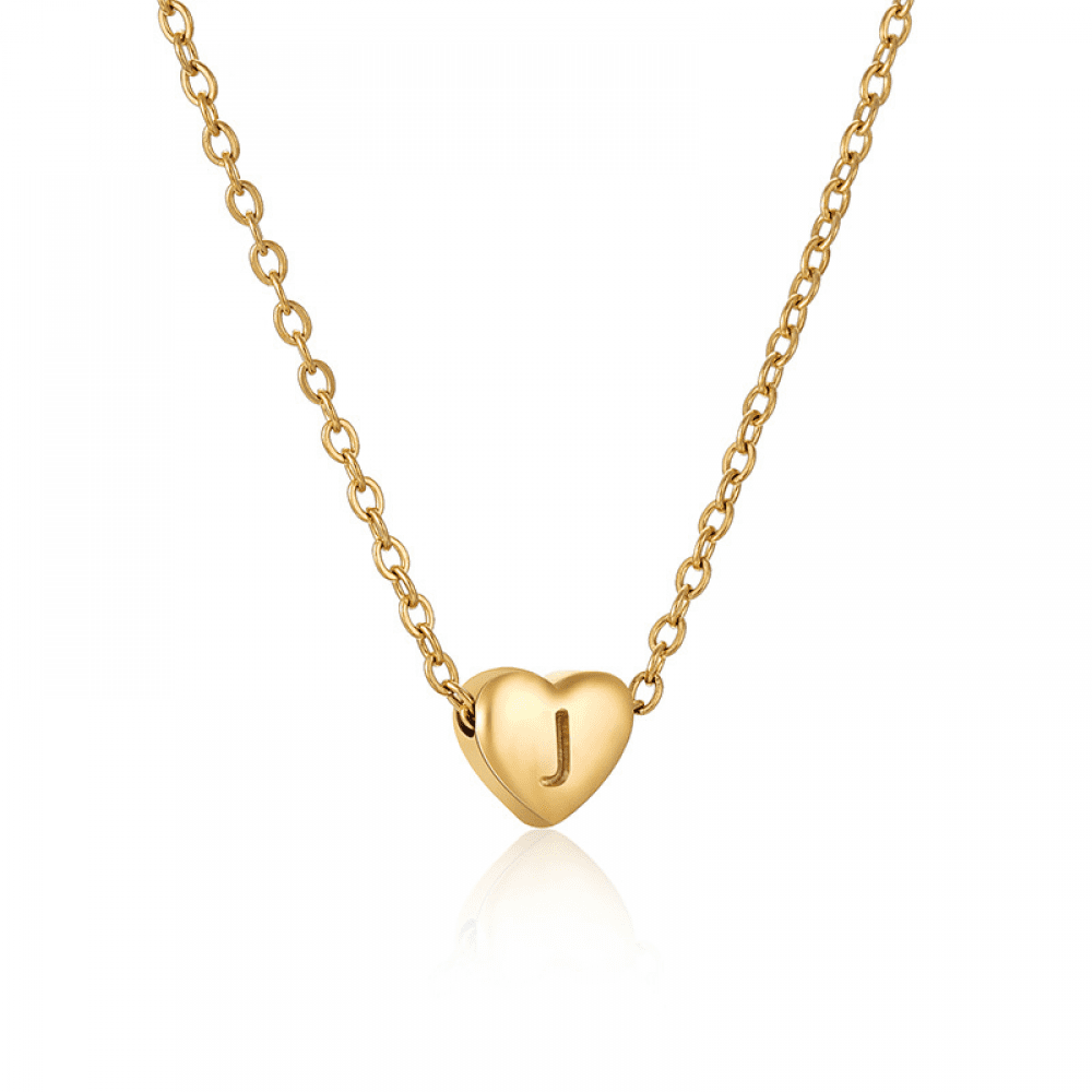 Tiny Letter J Heart Necklace Gold Love Heart Pendant Stainless Steel Chain Personalized Name Initial Necklace Charm Jewelry for Girls S01