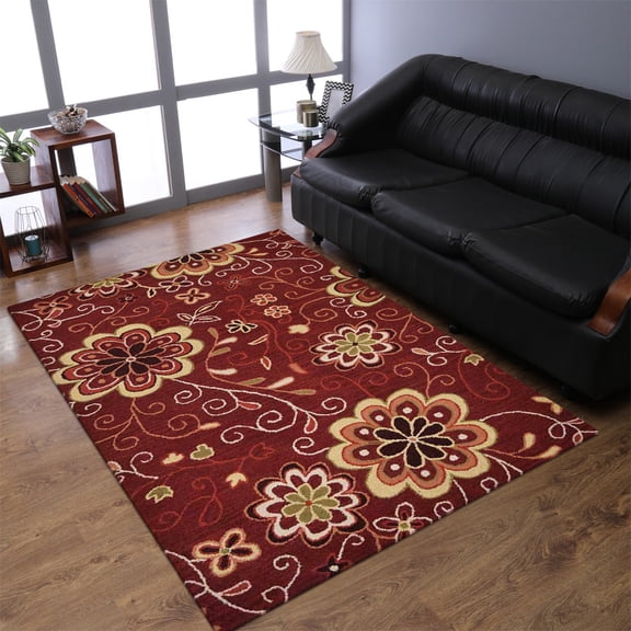 Rugsotic Carpets Hand Tufted Wool Eco-Friendly 4'x6' Area Rugs Rectangle Red Floral Modern High Pile Thick Handmade Anti Skid Indoor Rug for Living Room, Bedroom K00656