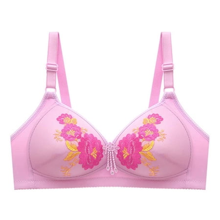 YeJammarp Women s Wireless Bra Embroidery Floral Minimizer Bras for Women Cozy Breathable Seamless Push Up Bra Casual Bras For Women (38/85BC Purple)