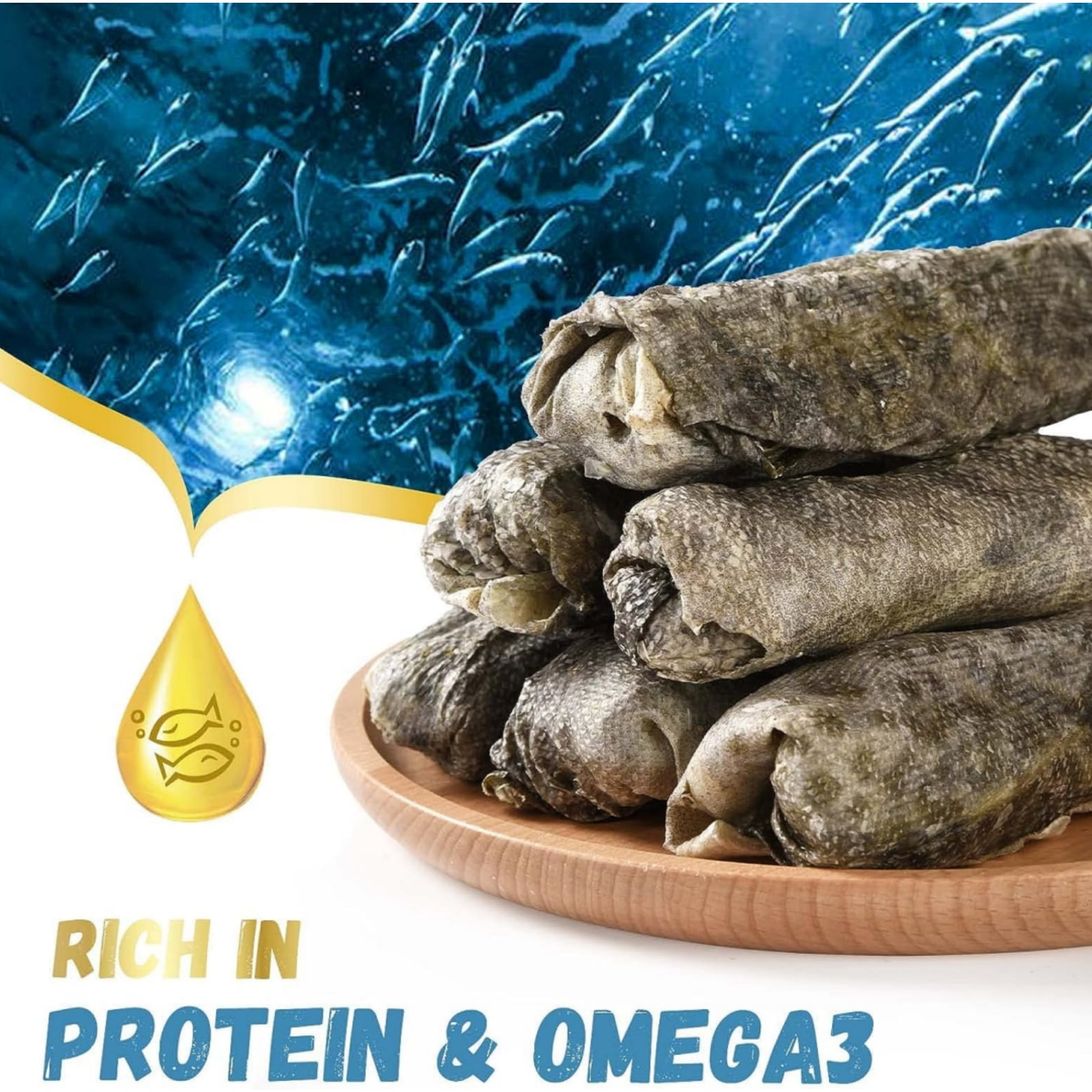 (2 pack) Pawmate Natural Cod Skin Sticks Dog Treats, Immune Health Protein Omega-3 Dental, 11 oz