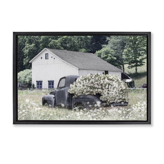 Stupell Industries Farmhouse Bed Full Of Blossoms Black Floating Frame Canvas Art, 25 x 17, by Lori Deiter