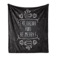 thumbnail image 1 of Eat Drink and Be Merry Soft Flannel Fleece Blanket, Inspiration Calligraphy on Grunge Chalkboard Coffee Hearts, Cozy Plush for Indoor and Outdoor Use, 70" x 90", Charcoal Grey White, by Ambesonne, 1 of 6