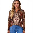 thumbnail image 4 of CCRFTGI Long Sleeve Shirts for Women Casual Polos Basic V Neck Collared T Shirts Fall Fashion Vintage Ethnic Print Lightweight Button Down Tops Beige S, 4 of 4