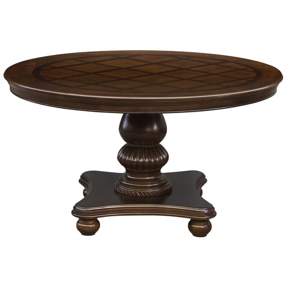 JERFIT 54 Inch Round Pedestal Dining Table, Traditional Brown Cherry Finish Wood Table for Dining Room