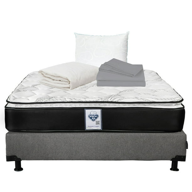Colchón Matrimonial Premier Spring Air + Box + Sábanas Basic + Protector Ultra + Almohada Osos