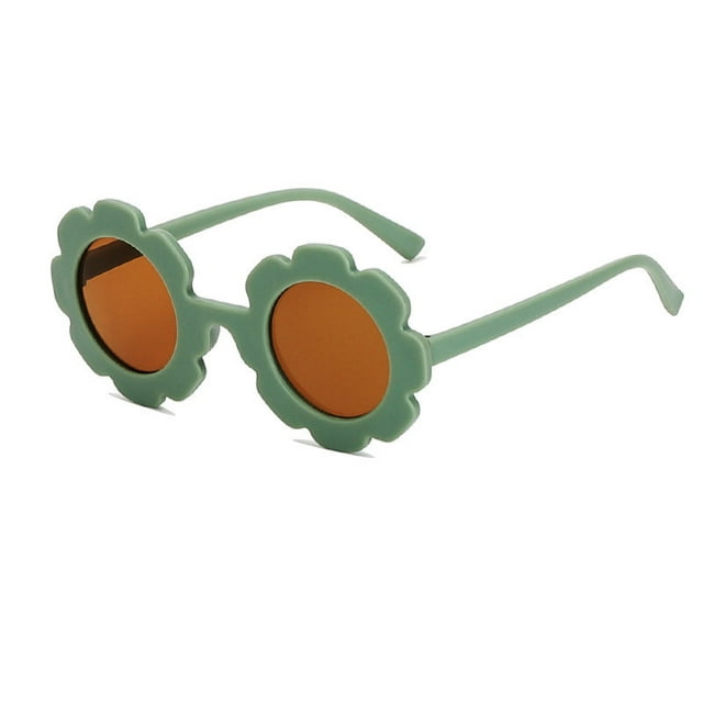 Graflsoa Charming Floral Design Kids Sunglasses with Green Frame and Tea Lenses for Sun Protection and Style