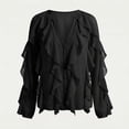 thumbnail image 3 of Forever 21 WGA Chiffon Button Front Ruffle Detail Blouse, Color- Black, Size- M, 3 of 5