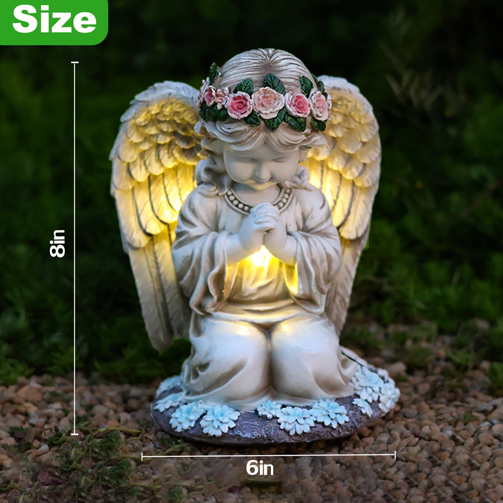 Solar Angel Garden Statue Outdoor, Resin Angel Statues Solar Figurine Lights Outdoor Waterproof, Angel Sculpture for Outside Garden Yard Patio Grave Cemetery Decor, Sympathy Memorial Gift