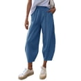 thumbnail image 2 of Elastic Waist Solid Color Women Casual Ankle Pants High Waist Baggy Harem Capris, 2 of 5