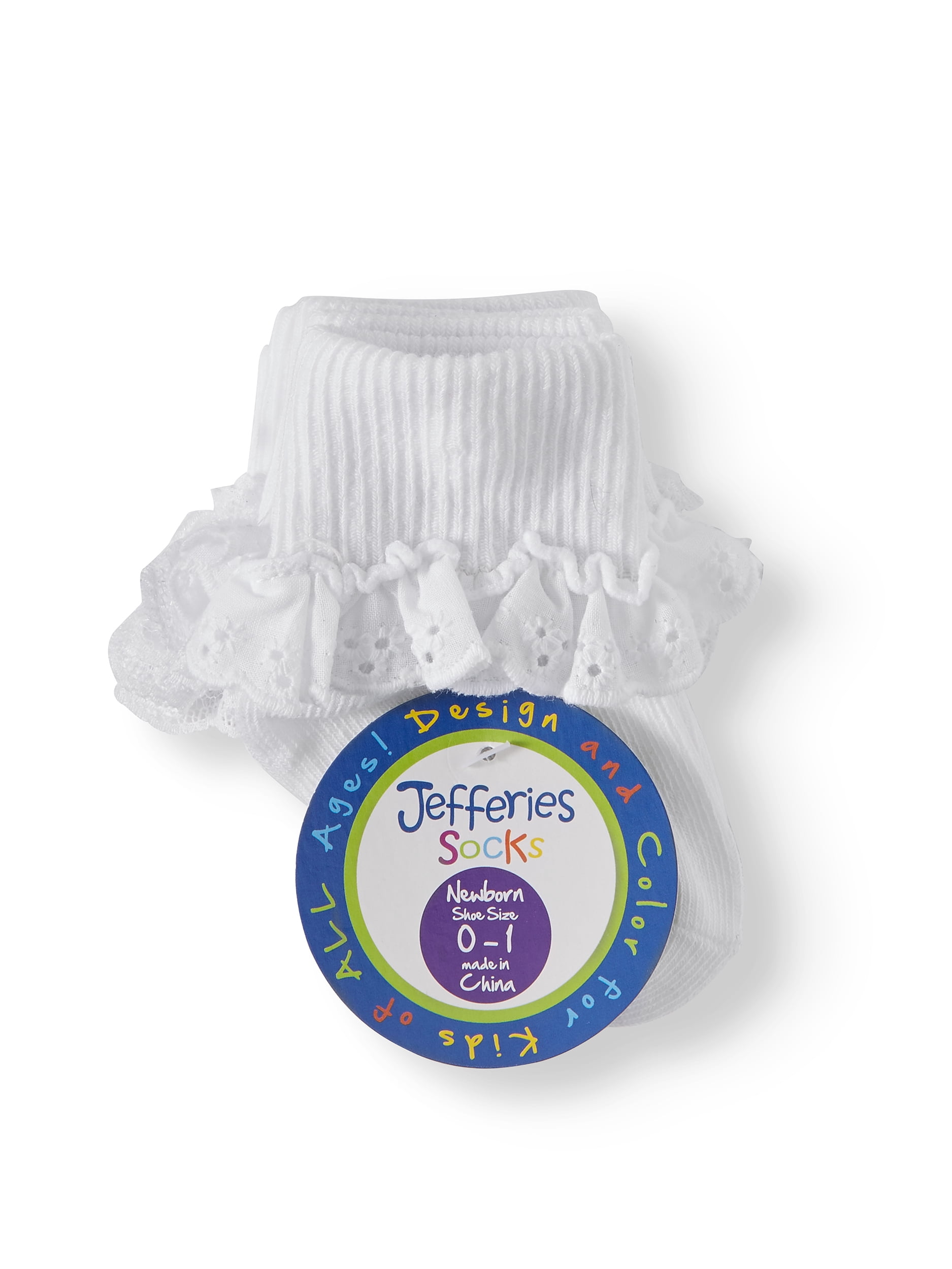 Jefferies Socks Baby and Toddler Girls Eyelet Lace Trim Turn-Cuff Socks, 3-Pack