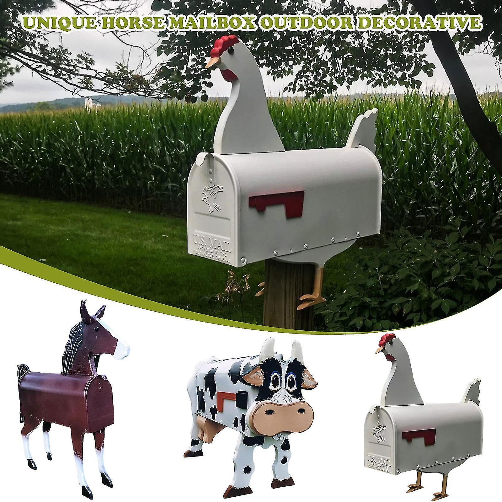 Unique Chicken Cow Horse Metal Mailbox Weatherproof Farm Animal Mailboxes  Garden 