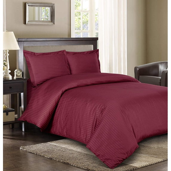 800 TC 100% Egyptian Cotton Premium 5PCs Duvet set ( 1- Duvet Cover + 4 - Pillow Shams ) Zipper Closur Ultra Soft Durable and Fade Resistant Color Burgundy Stripe size Full