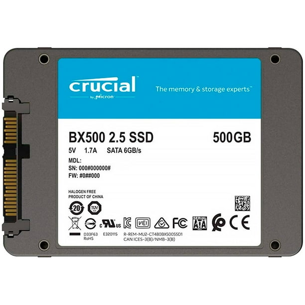 Unidad de Estado Solido SSD 2.5 500GB CRUCIAL BX500 SATA III 550/500 MB/s
