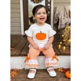 thumbnail image 5 of BemeyourBBs Toddler Baby Girls Halloween Thanksgiving Outfits Infant Baby Girl Summer Fall Clothes Cute Pumpkin Embroidery Bell Short Sleeve T Shirt Tops and Flared Pants Set, 5 of 9