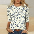thumbnail image 2 of CYMMPU Floral Printed 3/4 Sleeve Tunic Tops Summer Fashion Shirts Loose Fit Blouses for Women Dressy Casual Spring Tops Crew Neck Lightweight Basic T-Shirts Multicolor XXXL, 2 of 5