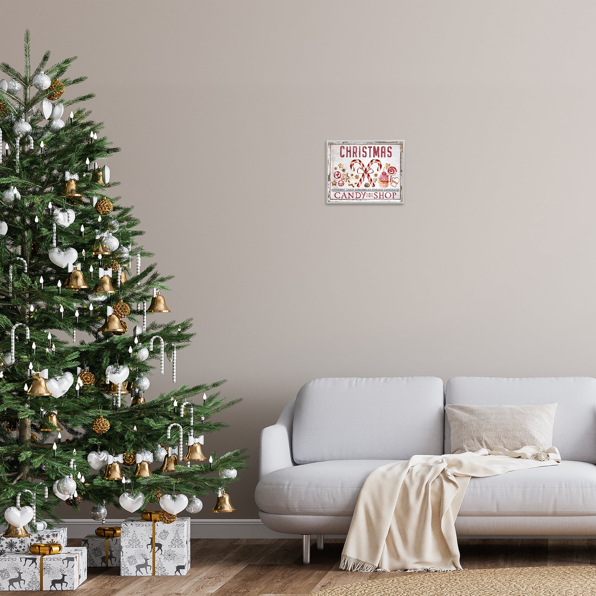 Stupell Industries Candy Shop Christmas Holiday Painting Gray Framed Art Prints Wall Art, 14 x 11