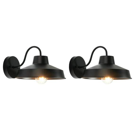 SAFAVIEH Quarry 2-Light A19 Black Steel Wall Sconce with Black Shade, Set of 2