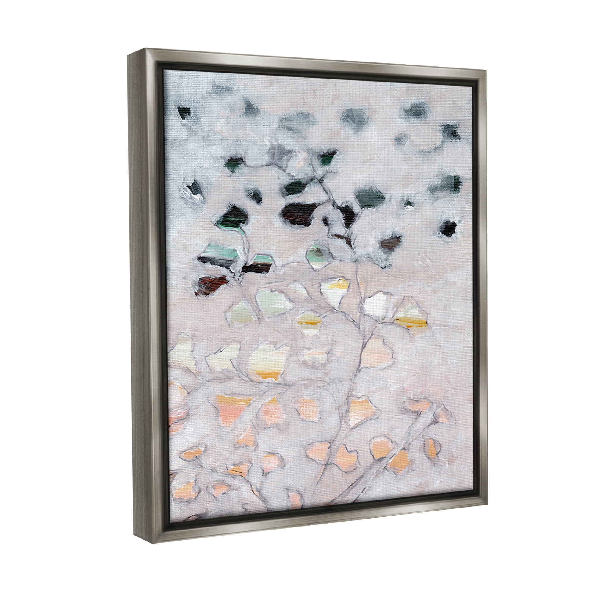 Stupell Industries Pastel Ombre Plant Leaves Botanical & Floral Painting Gray Floater Framed Canvas Art Print Wall Art, 25 x 31