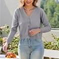 thumbnail image 2 of Cardigan Sweater for Women Long Sleeve V Neck Knitted Button Down Cardigan for Dress Open Front Grey Cardigan Fall Fashion, 2 of 4