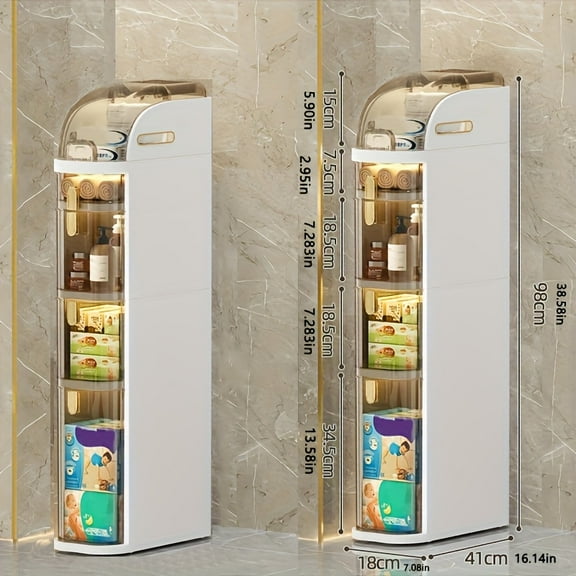 4-Tier Slim Storage Cabinet with Wheels - 7.1" Narrow Bathroom Organizer with Drawers & Tissue Box, Waterproof Plastic for Kitchen, Laundry Room, Small Spaces