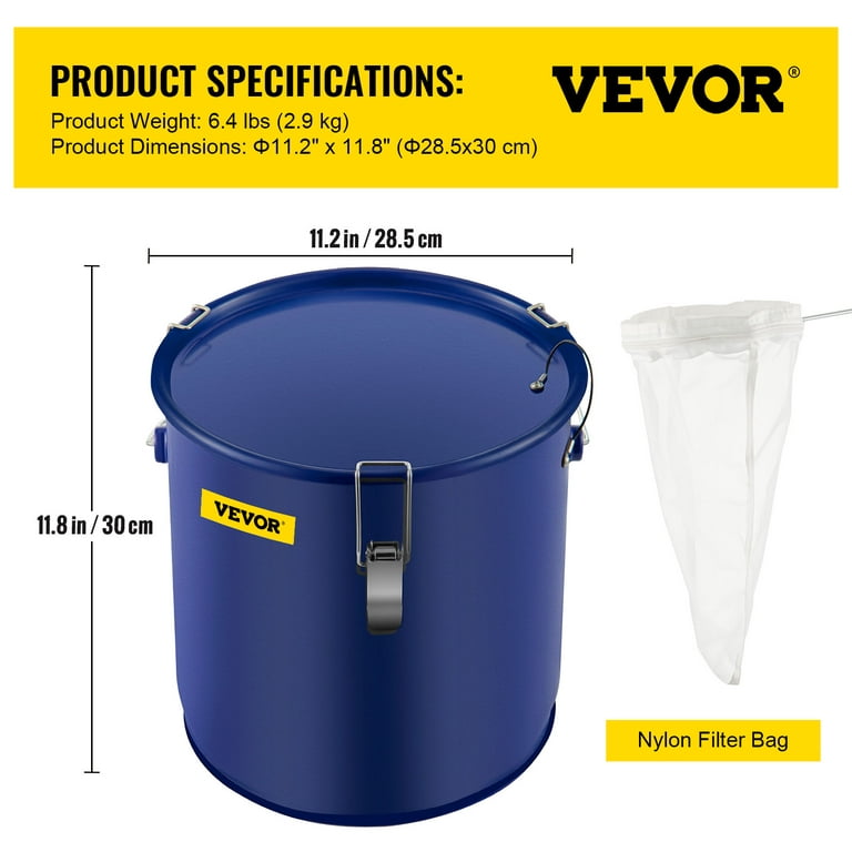 VEVOR Fryer Grease Bucket 6 gal. Rust-proof Coating Oil Transport Container with Lid and Lock Clips for Hot Cooking, Blue