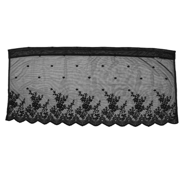 Cortina corta de tul con encaje de 137 x 61 cm, cenefa para ventana, armario de cocina (negro)