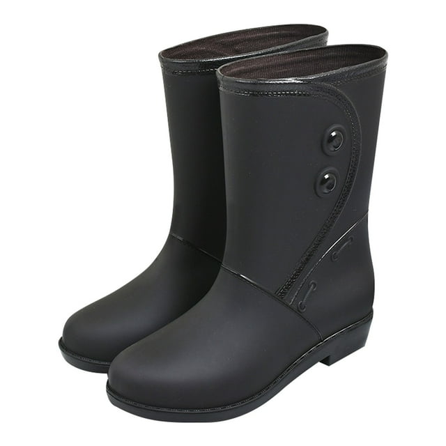 Chaussures de Pluie pour Femmes Mode Doublées Chaudes Bottines Couleur Unie Talon Bas Bottes de Pluie pour Femmes
