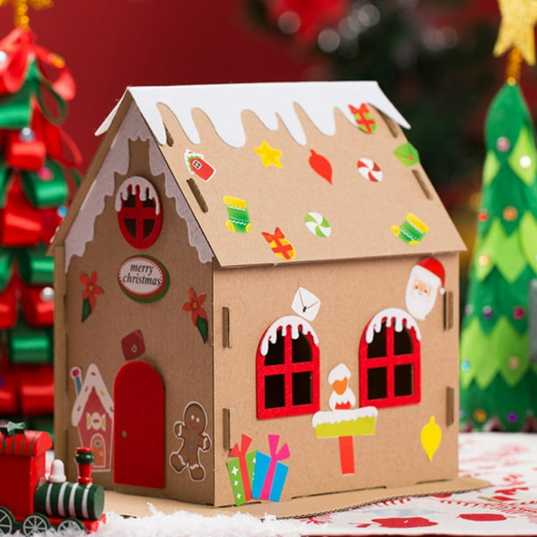 Christmas Gingerbread House Kit with Light Cardboard Christmas Craft Kit  DIY Build Gingerbread House Supplies for Boy Girl Kids Holiday Fun Party  Game