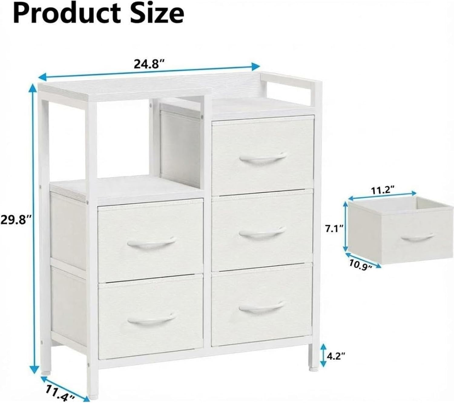 5 Drawer Mobile File Cabinet with Open Storage Shelf, Rolling Printer Stand and Fabric Lateral Filing Cabinet for Home Office, Fits A4 or Letter Size Files, White