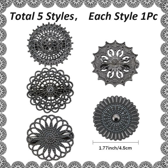 1 Box 5 Sets Vintage Cardigan Collar Clip Round Cinch Clips Metal Hollow Flower Dress Sweater Collar Clasps Badges Waist Tightening Brooch for Women Shirt Shawl Coat Scarf Cape Gunmetal